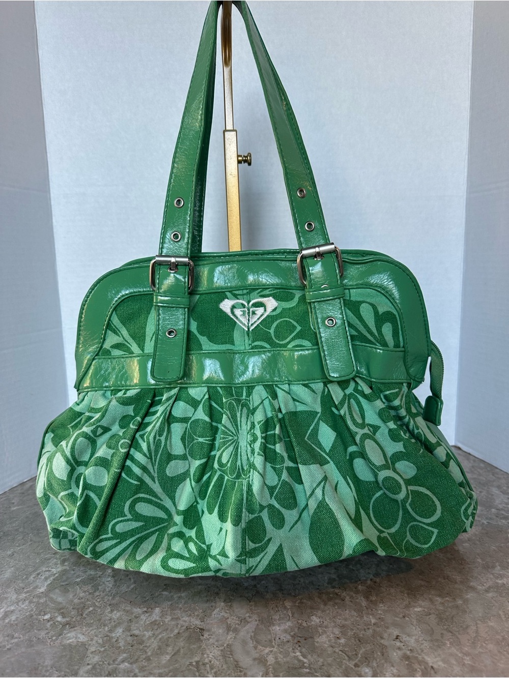 Vintage Roxy Y2K Botanical Floral Satchel Shoulder Bag Kelly Green Surfer Beach